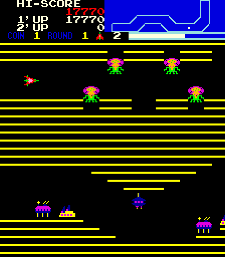 Vanguard Arcade Screenshot: You can take the low road or the high road, each has different dangers...