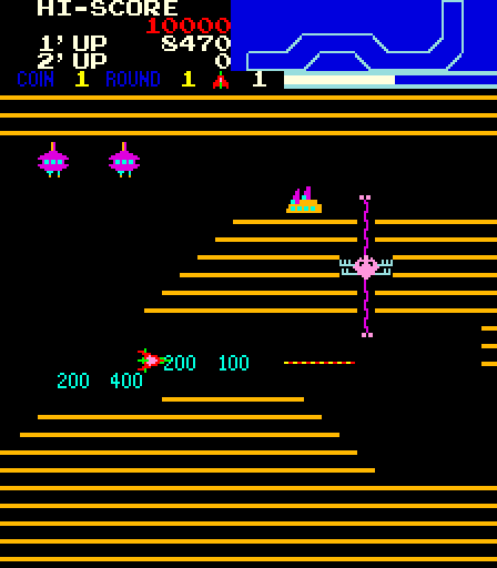 Vanguard Arcade Screenshot: Stripe zone; bonus points for shooting opponents along the walls...