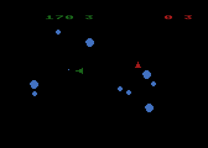 Asteroids Atari 8-bit Screenshot: Start of a two player game.