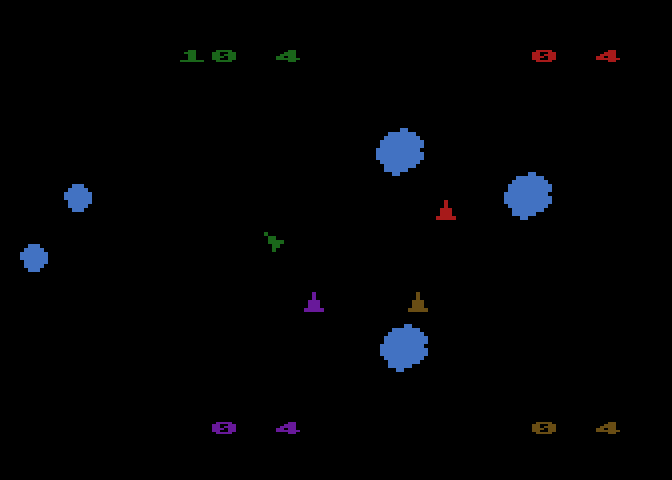 Asteroids Atari 8-bit Screenshot: Up to four people can play at once in the Atari 8-bit version.