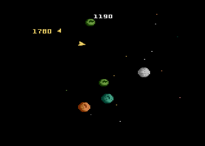 Asteroids Atari 7800 Screenshot: Each level begins with large asteroids you need to blast into smaller ones.