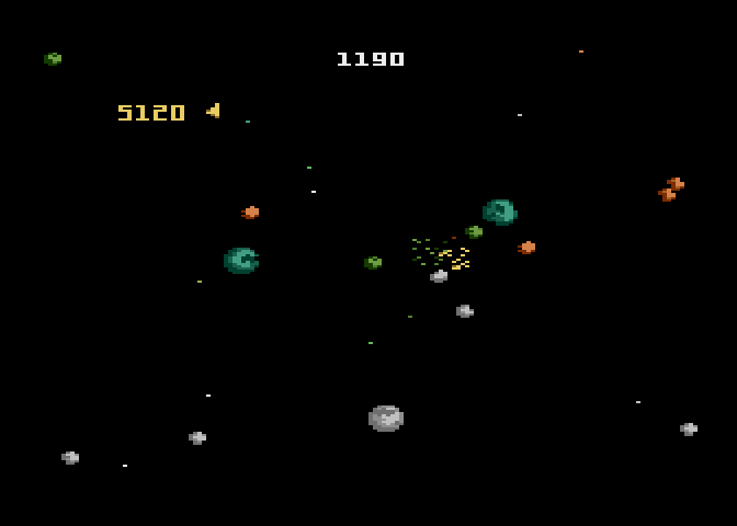 Asteroids Atari 7800 Screenshot: Crash! I've been hit!