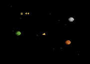 Asteroids for Atari 7800 - Starting an easy game; initially there are only three asteroids.
