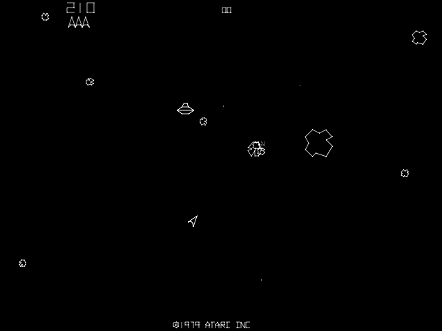 Asteroids Arcade Screenshot: One asteroid destroyed, more to go...