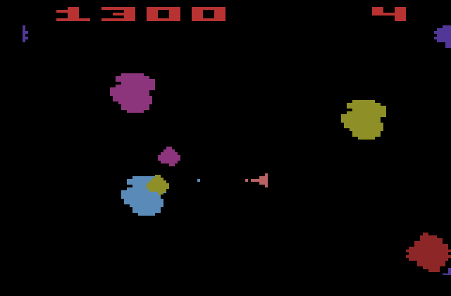 Asteroids Atari 2600 Screenshot: Blasting asteroids...