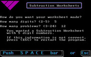 Math Drills for IBM PC/Compatibles - Setting subtraction options.