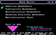 Math Drills for IBM PC/Compatibles - Main menu.