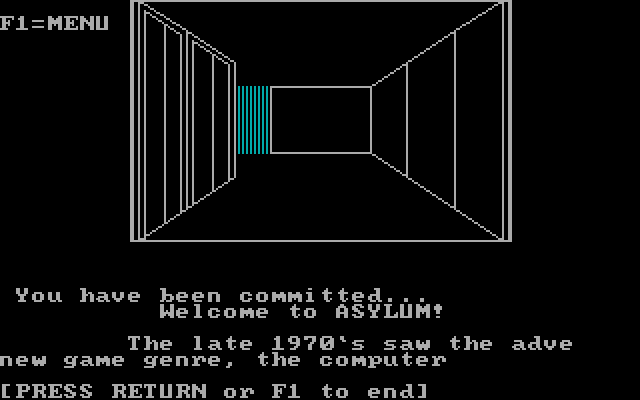 Asylum IBM PC/Compatibles Screenshot: Game start.