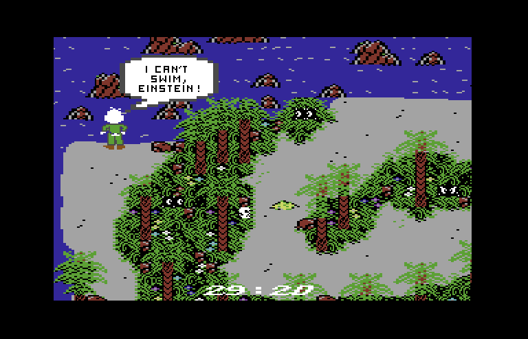 Howard the Duck Commodore 64 Screenshot: Howard can't swim!