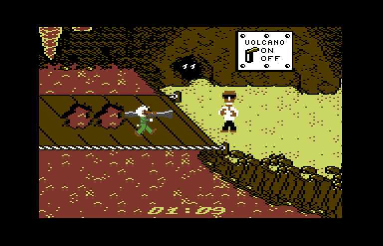 Howard the Duck Commodore 64 Screenshot: This volcano has an on/off switch!