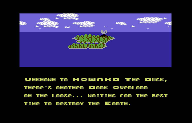 Howard the Duck Commodore 64 Screenshot: The story so far...
