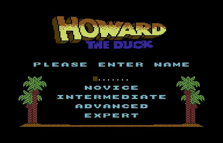 Howard the Duck Commodore 64 Screenshot: You can select one of several skill levels.