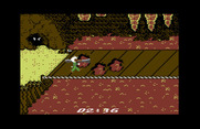 Howard the Duck for Commodore 64 - When crossing the bridge you need to avoid falling into the lava.