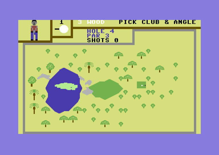 Hole in One Golf Commodore 64 Screenshot: An island green? Doesn't seem fair!
