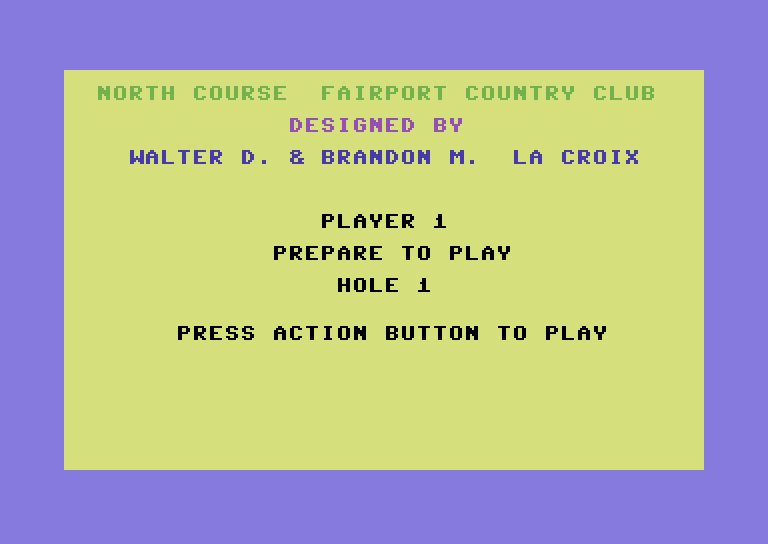 Hole in One Golf Commodore 64 Screenshot: Prepare for hole 1!