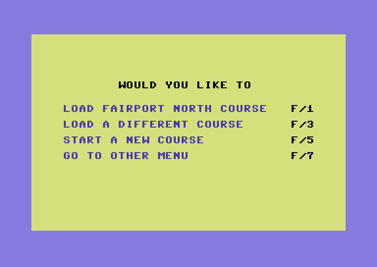 Hole in One Golf Commodore 64 Screenshot: The main menu.