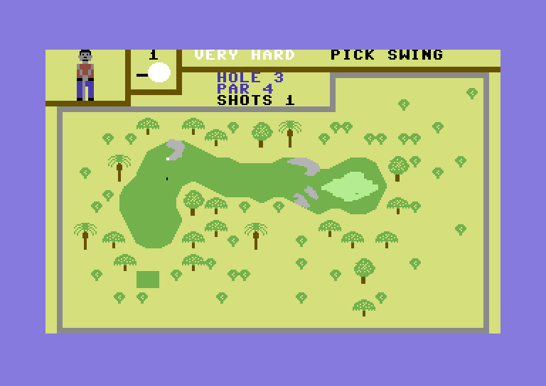 Hole in One Golf Commodore 64 Screenshot: Hitting a shot on hole 3.