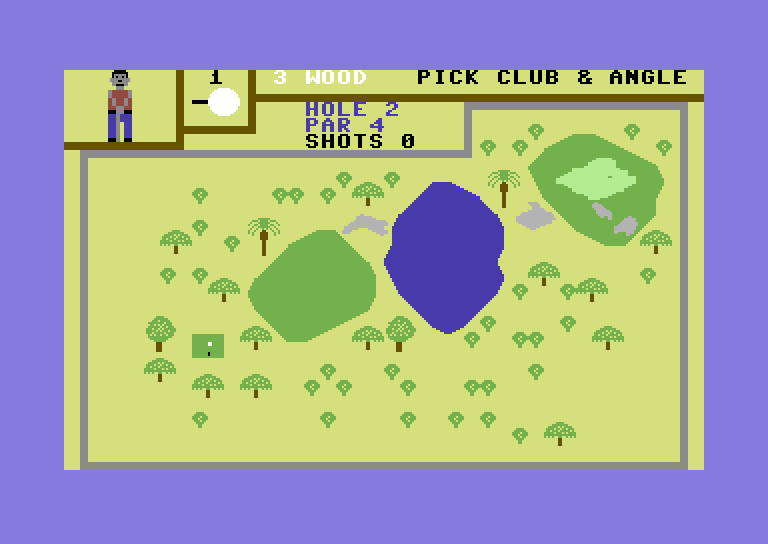 Hole in One Golf Commodore 64 Screenshot: Hole 2 features a pond you need to avoid.