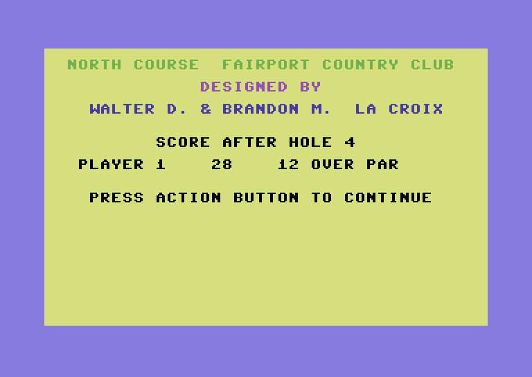 Hole in One Golf Commodore 64 Screenshot: 12 over par? Doesn't seem too bad...