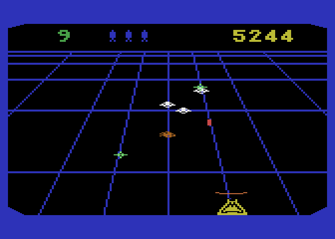 Beamrider Atari 5200 Screenshot: As the game progresses additional types of danger begin to appear...