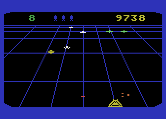 Beamrider Atari 5200 Screenshot: Dodging incoming fire...