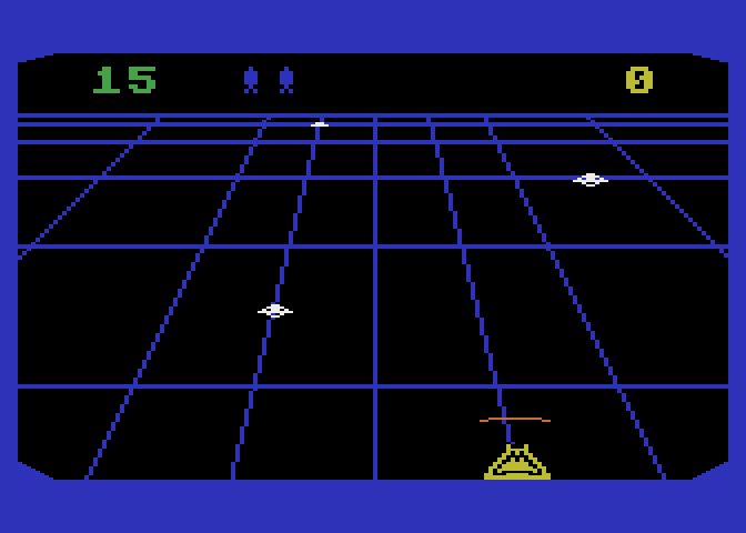Beamrider Atari 5200 Screenshot: The game starts out easy with just some flying saucers.