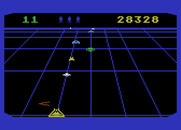 Beamrider for Atari 5200 - Incoming saucer, and an extra life! Shoot carefully...