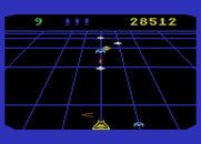 Beamrider for Atari 5200 - Ideally you want to shoot the blue blockers before they stop at the bottom of the screen.