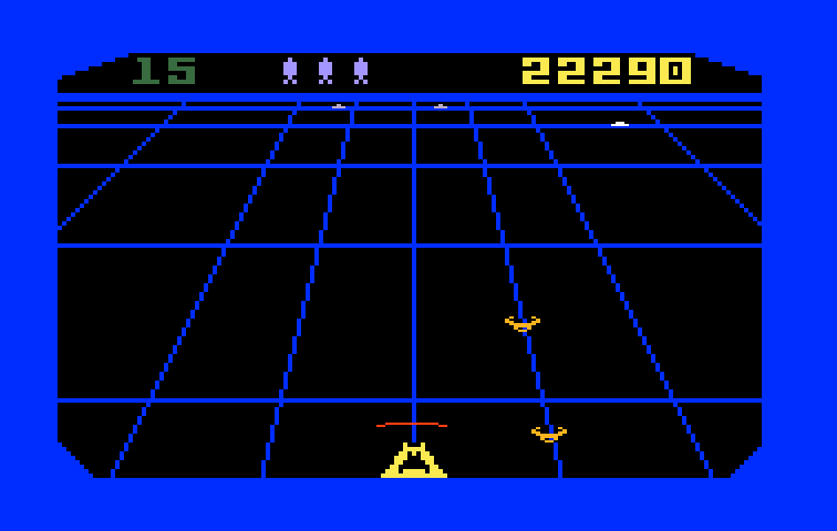 Beamrider Intellivision Screenshot: Don't crash into the trackers to your right...