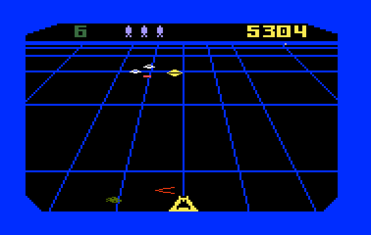 Beamrider Intellivision Screenshot: Shoot the yellow chirper ships for bonus points.