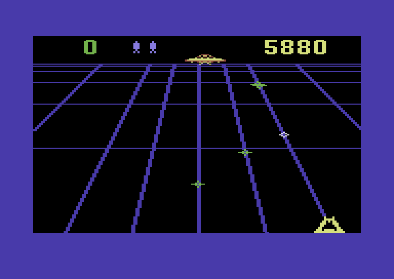 Beamrider Commodore 64 Screenshot: The Sector Sentinel at the top of the screen...