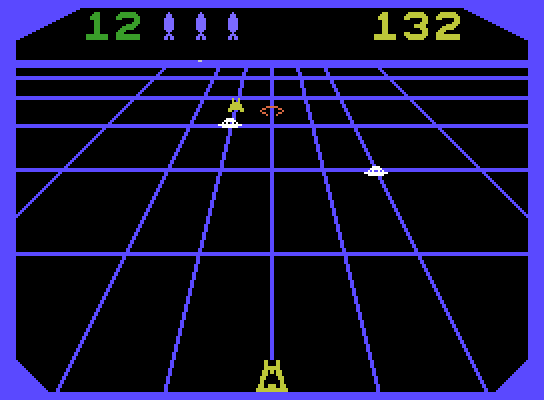 Beamrider ColecoVision Screenshot: Blasting some saucers...
