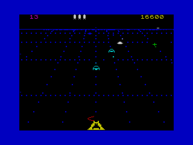 Beamrider ZX Spectrum Screenshot: Shoot the blue blockers before they get locked onto a beam...