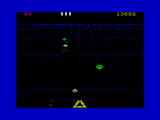 Beamrider ZX Spectrum Screenshot: Shoot that saucer before it crashses into you!