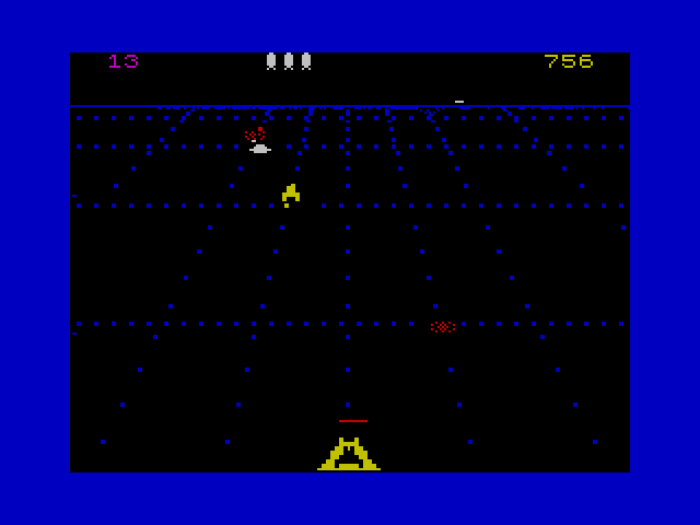 Beamrider ZX Spectrum Screenshot: Catch the yellow rejuvenator to earn an extra life.