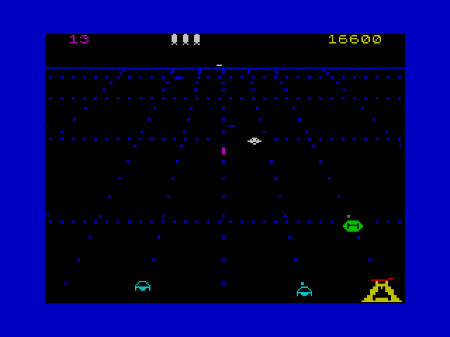 Beamrider ZX Spectrum Screenshot: Oh no, I'm trapped in the corner!