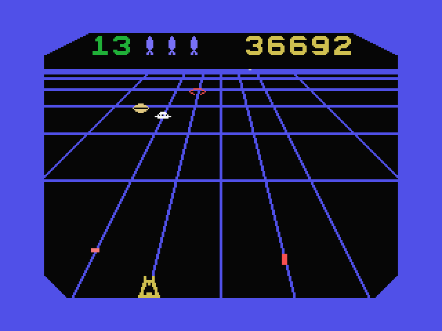 Beamrider MSX Screenshot: Those red bombs that appear need to be shot or they will travel horizontally.