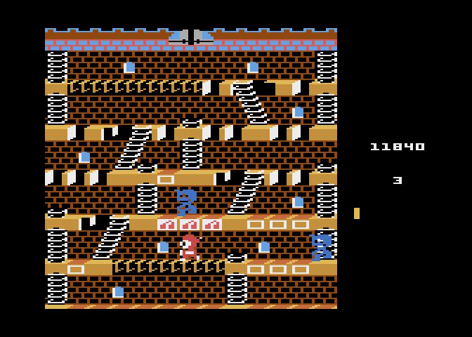 Mr. Do!'s Castle Atari 8-bit Screenshot: If there is only one unicorn left they turn into blue unicorns and multiply.