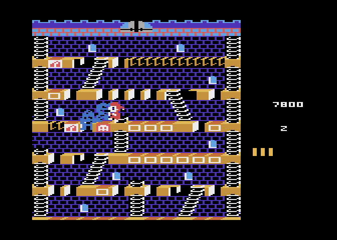 Mr. Do!'s Castle Atari 8-bit Screenshot: Caught by a blue unicorn!