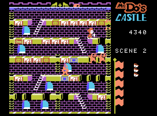 Mr. Do!'s Castle ColecoVision Screenshot: When unicorns fall into holes they fill them in with new blocks.