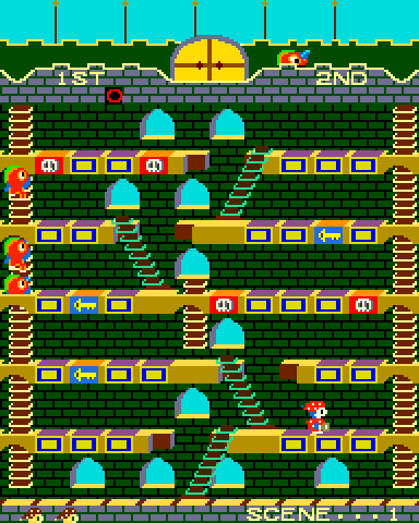 Mr. Do!'s Castle Arcade Screenshot: There are no cherry blocks in the original version of the game.