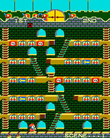 Mr. Do!'s Castle Arcade Screenshot: Game start.