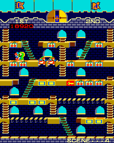 Mr. Do!'s Castle Arcade Screenshot: The green unicorn got me...