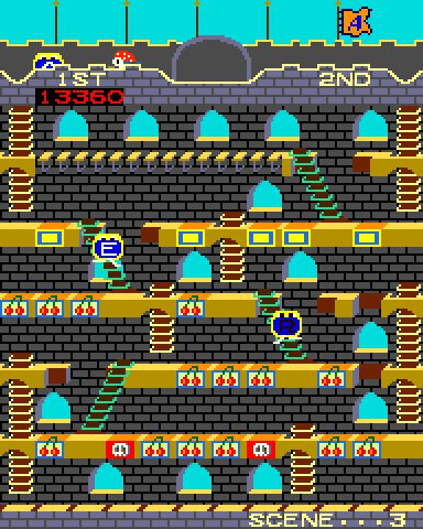 Mr. Do!'s Castle Arcade Screenshot: Spell EXTRA to earn an extra life!