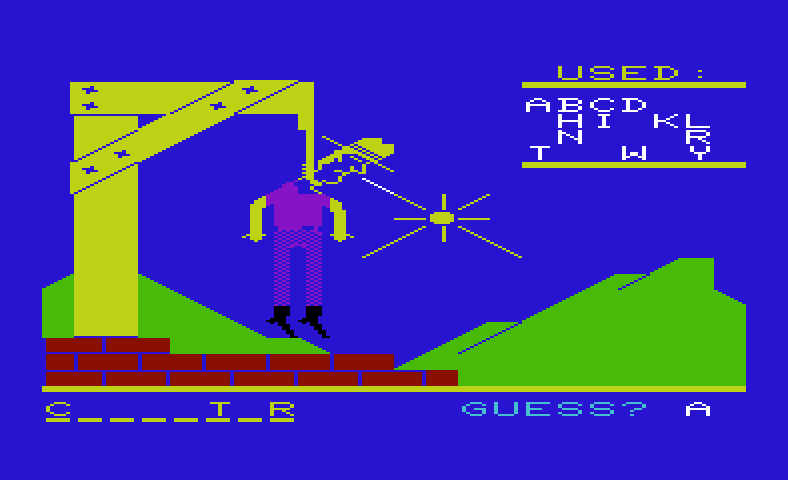 Super Hangman Commodore VIC-20 Screenshot: Game over.