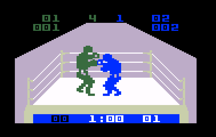 Boxing Intellivision Screenshot: Blue fighter ducking an impending attack.