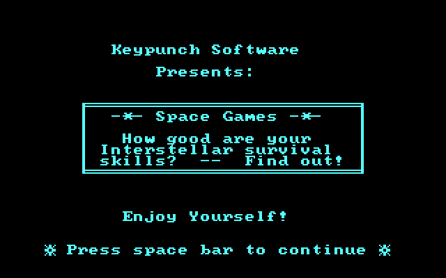 Space Games IBM PC/Compatibles Screenshot: Title screen.