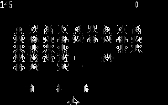 Space Games IBM PC/Compatibles Screenshot: Invaders: Blasting the invaders...