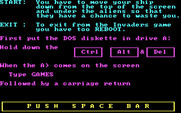 Space Games for IBM PC/Compatibles - Invaders: game instructions.