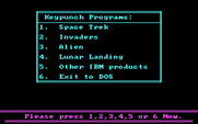 Space Games for IBM PC/Compatibles - Main menu.